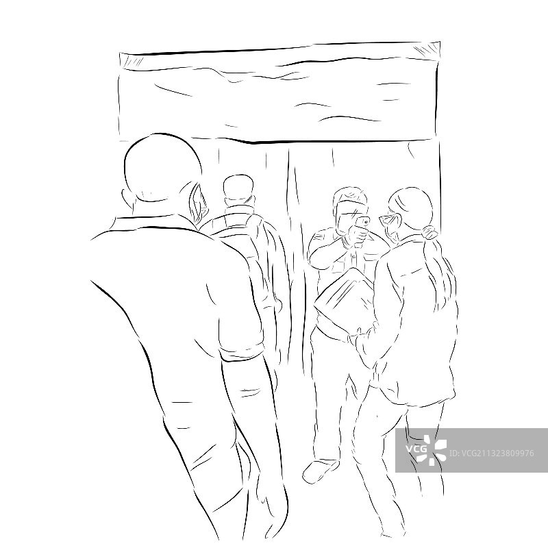 简约手绘排队人群速写图片素材