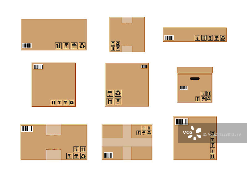 白色背景上的一组纸箱图片素材