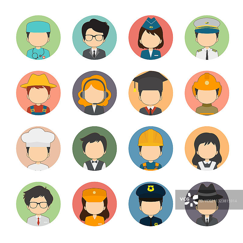 扁平风格各行业人物头像图片素材