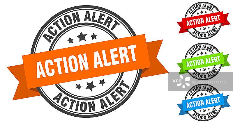 行动警报印章圆形标签设计图片素材