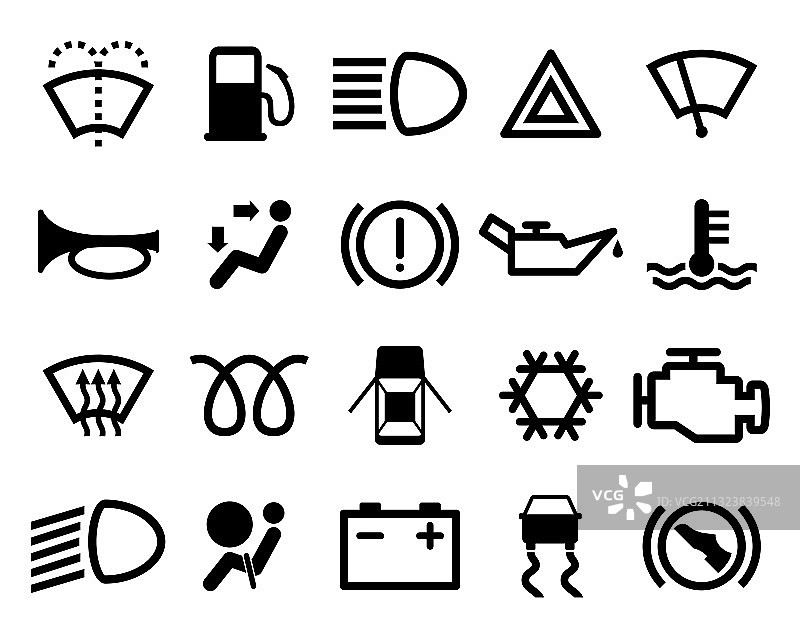 汽车仪表盘图标集合，白色背景图片素材