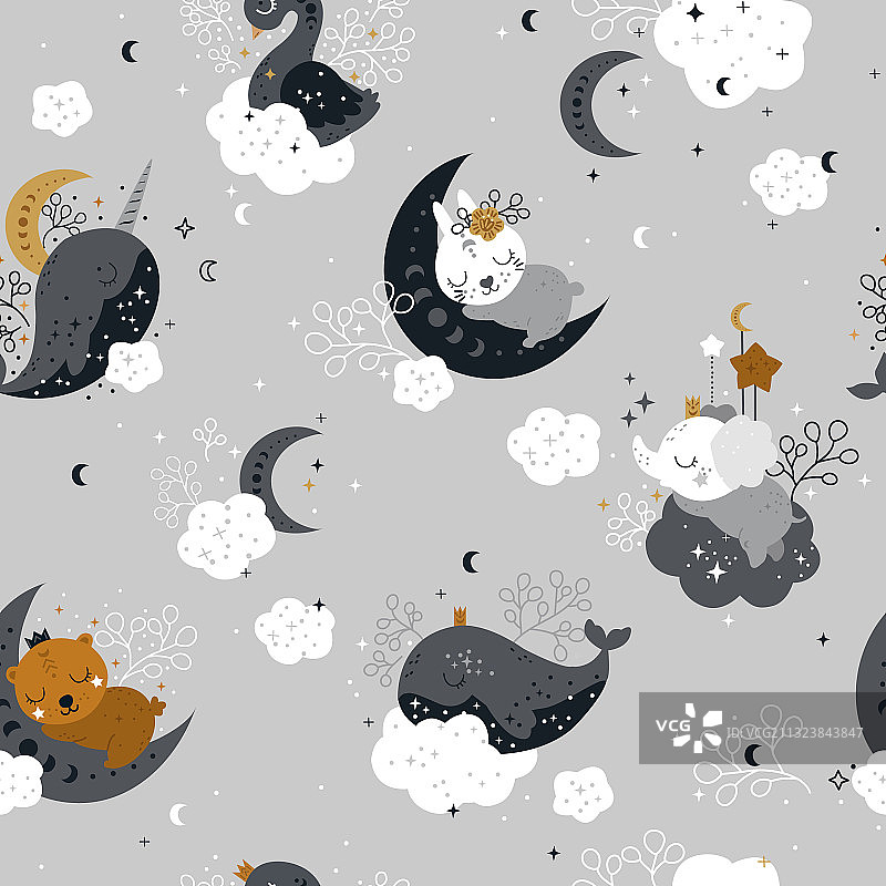 动物月亮无缝图案图片素材