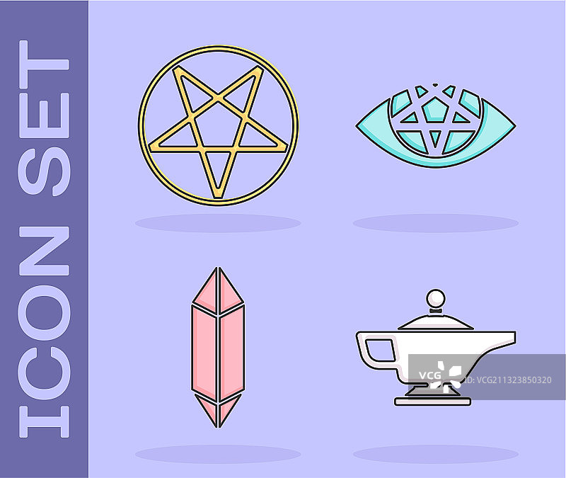 魔法神灯或阿拉丁五角星圆圈套装图片素材