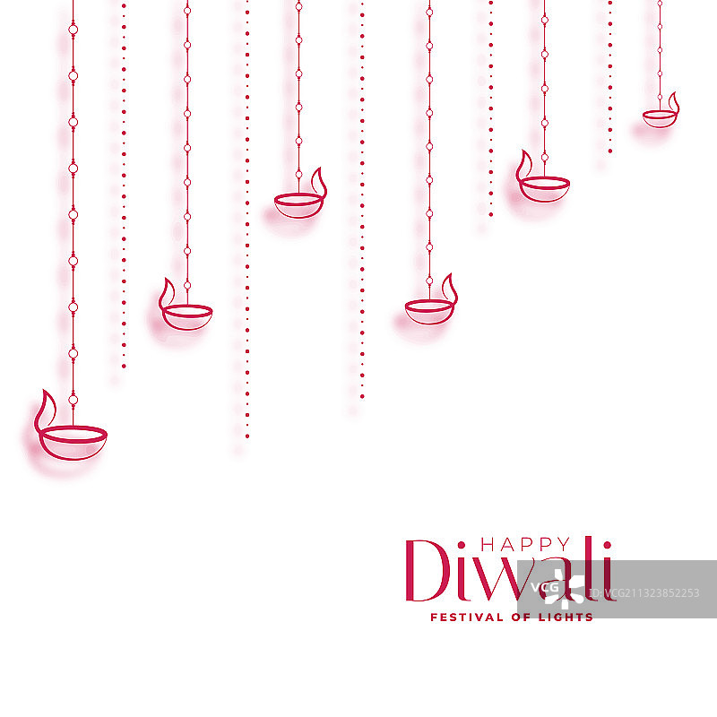 白色背景上的排灯节快乐装饰油灯图片素材