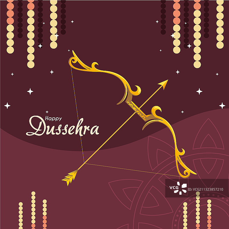 紫色背景上的金色弓箭和曼陀罗图片素材