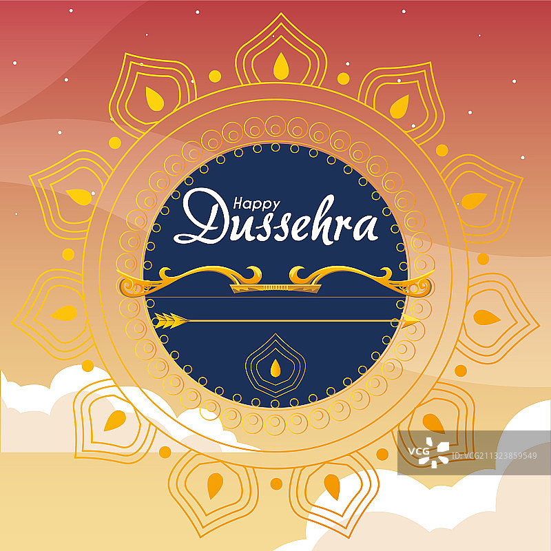 蓝色曼陀罗前的金色弓箭图片素材