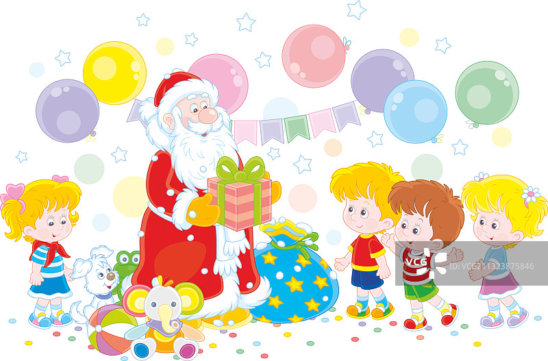 圣诞老人给孩子们送圣诞礼物图片素材