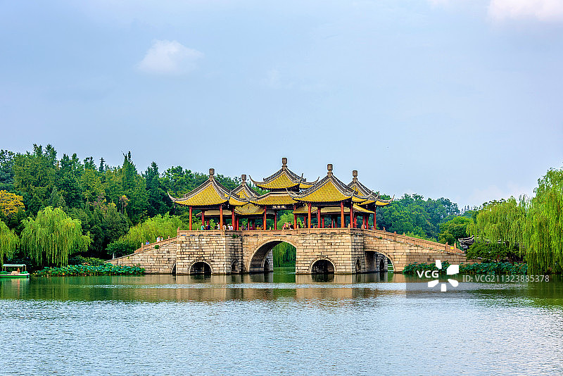中国江苏扬州瘦西湖风景区五亭桥图片素材