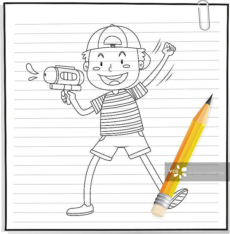 手绘水枪男孩轮廓图片素材