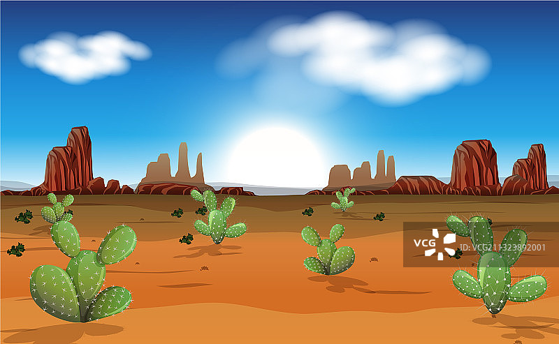 有岩石山和仙人掌景观的沙漠图片素材
