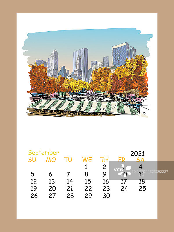 纽约2021年9月日历表图片素材