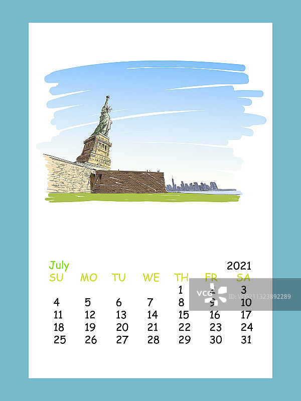 2021年7月纽约日历表图片素材