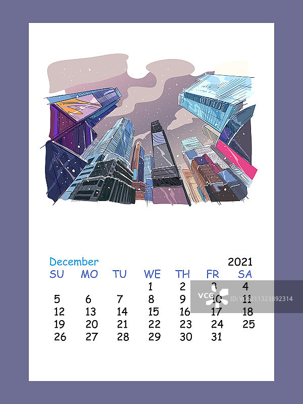 2021年12月纽约日历表图片素材