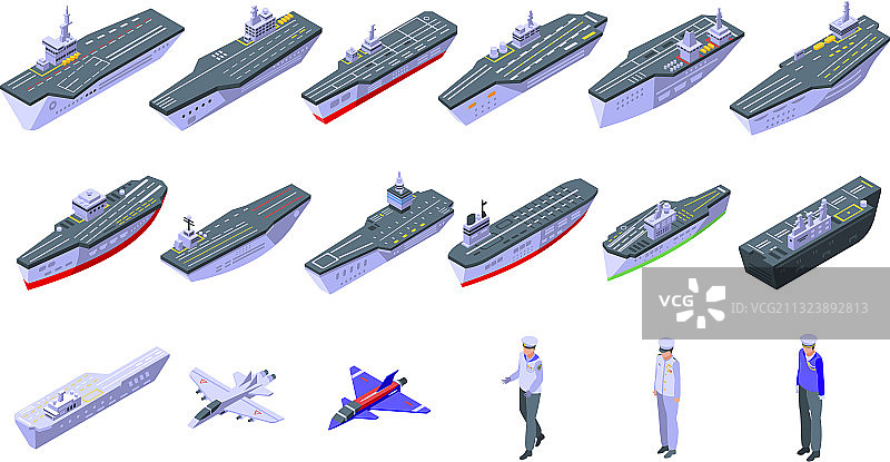 航空母舰等距风格图标集图片素材