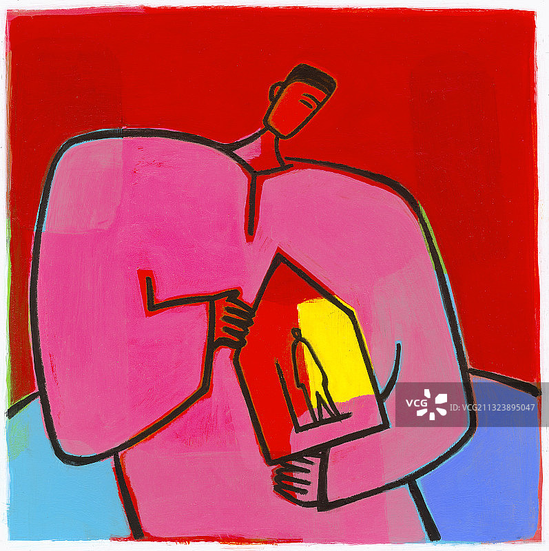 男人展示设计房屋（插图）图片素材
