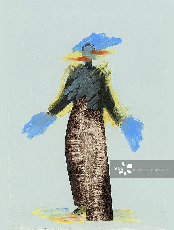 头部和手部着色的女性剪影插图图片素材