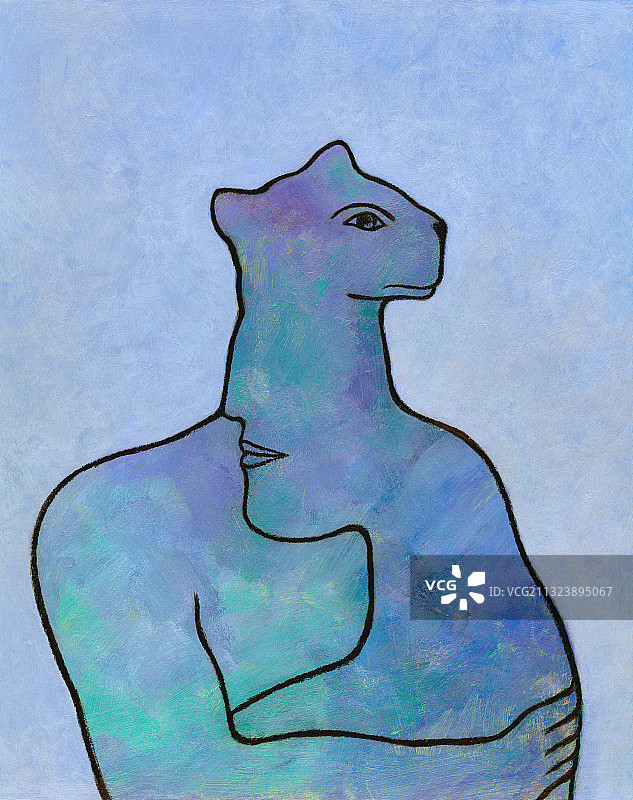 人身女性轮廓动物头像插画图片素材
