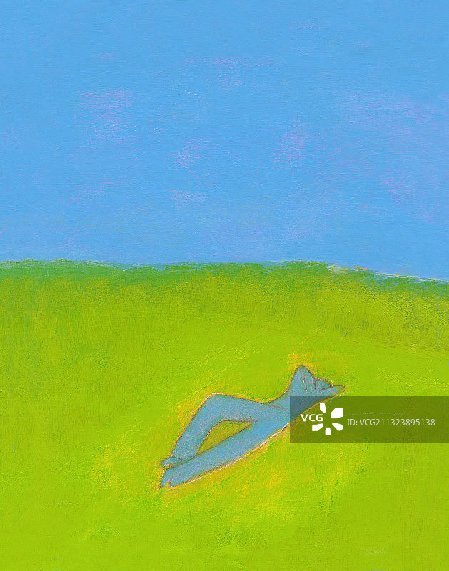 男人躺在草地上看天空插画图片素材