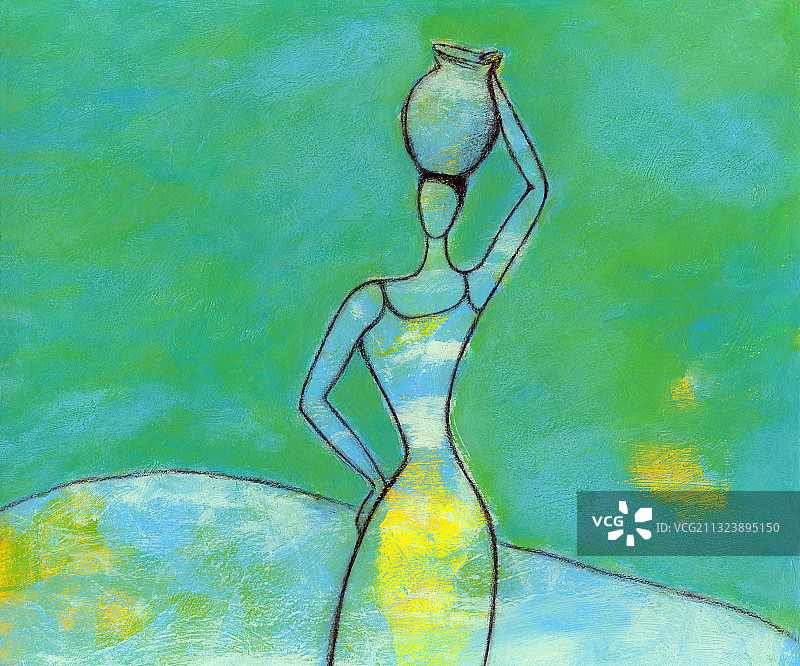 头顶花瓶的女人，水瓶座星座插画图片素材
