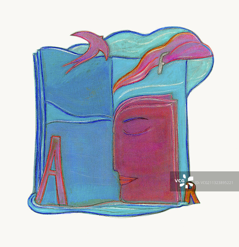 书封上的人脸设计与飞鸟插图图片素材