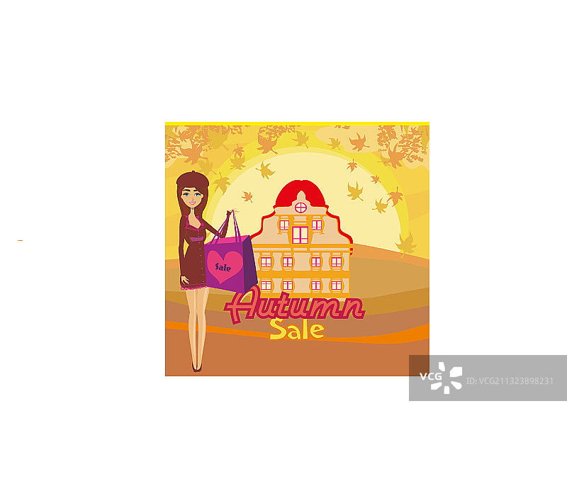 秋季购物的时尚女人-促销卡图片素材