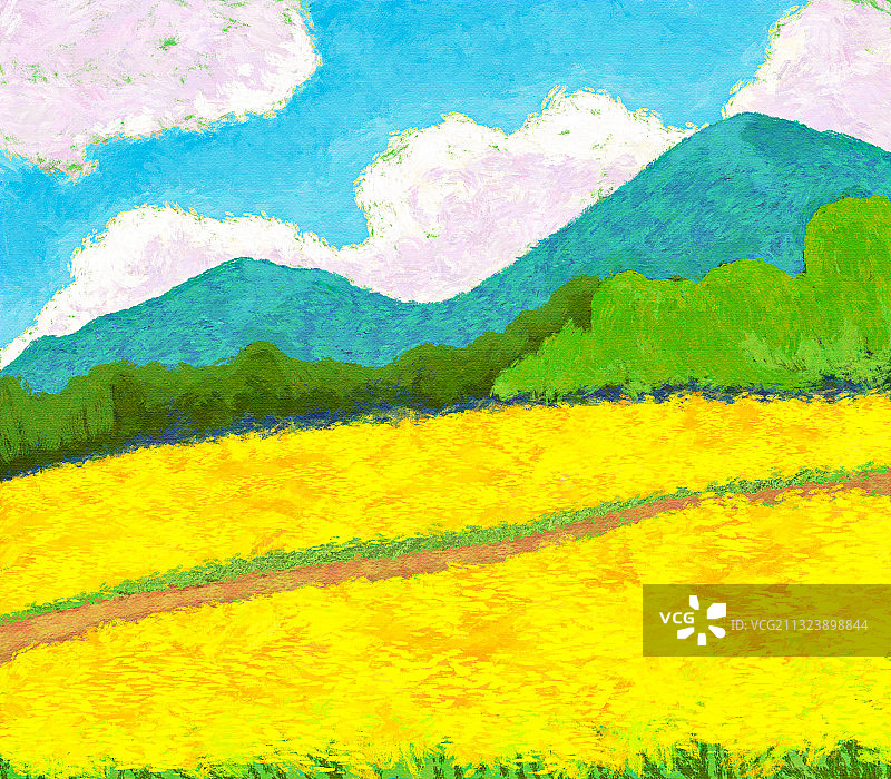 印象派油菜花油画风景图片素材