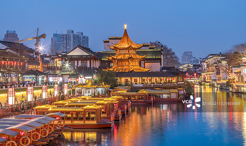 南京秦淮河夜色景观图片素材