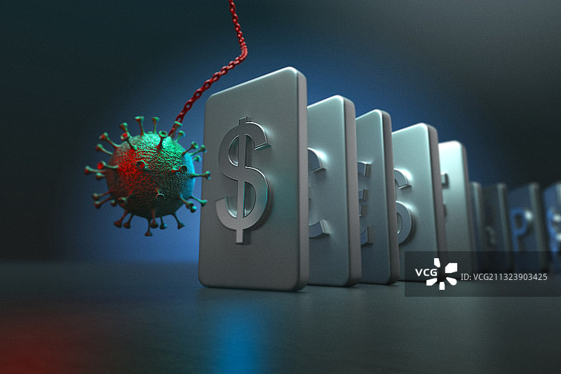 新冠疫情破坏全球经济多米诺骨牌图片素材