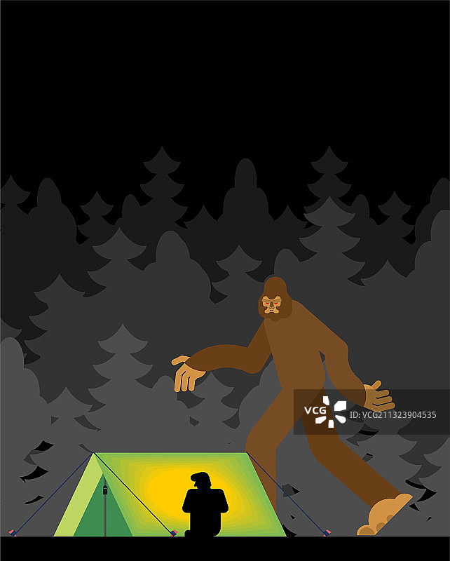 森林里的雪人吓坏了帐篷里的男人图片素材