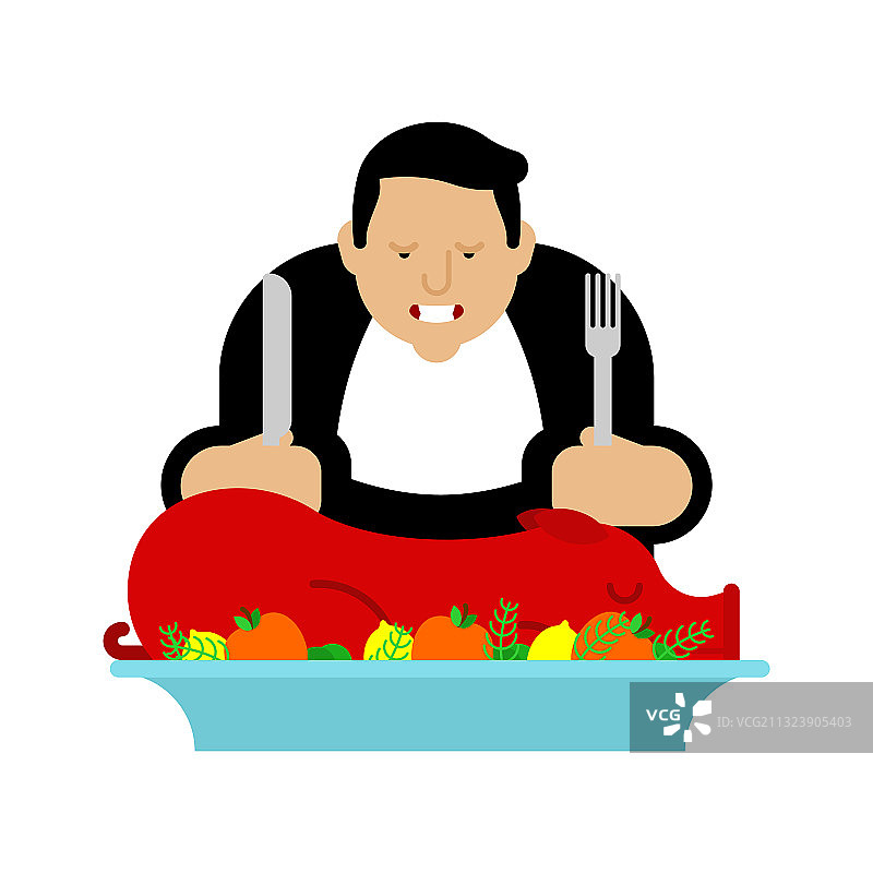 男人在盘子里吃烤乳猪图片素材