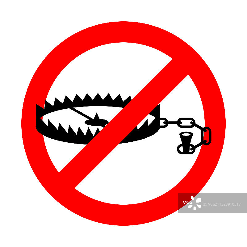 红色禁止标志与捕熊陷阱图片素材