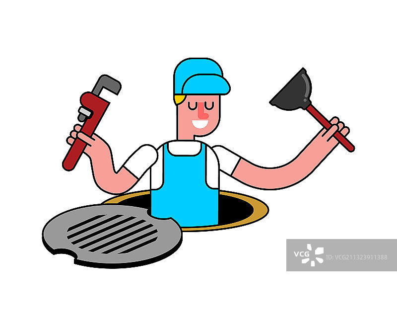 在污水坑中工作的管道工人图片素材