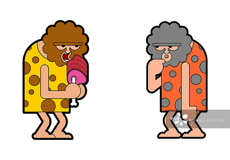 两个穴居人在思考，史前男人图片素材