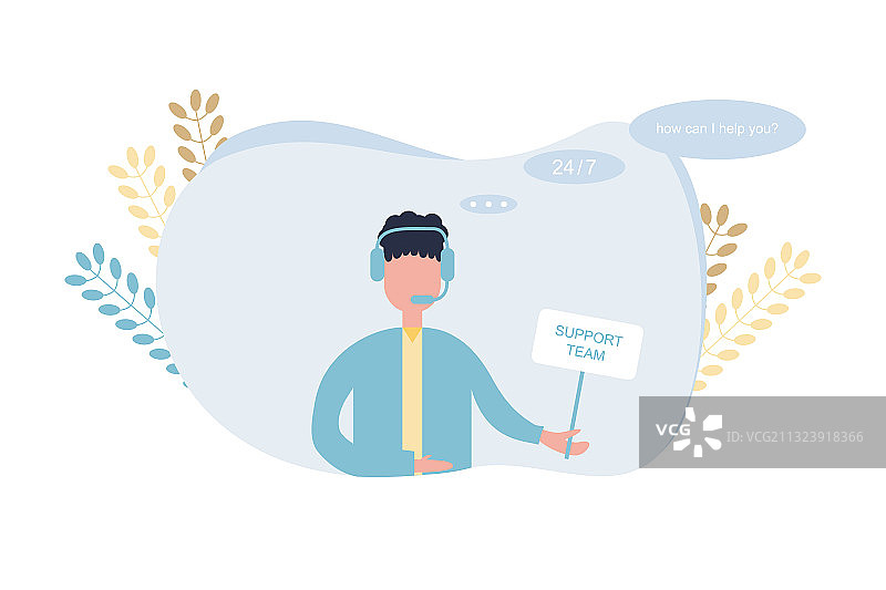 带有无线耳机的呼叫中心客服团队图片素材