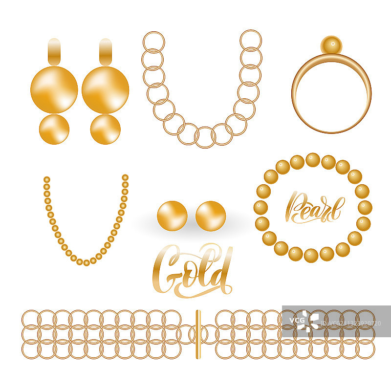 金色复古时尚珠宝写实套装图片素材