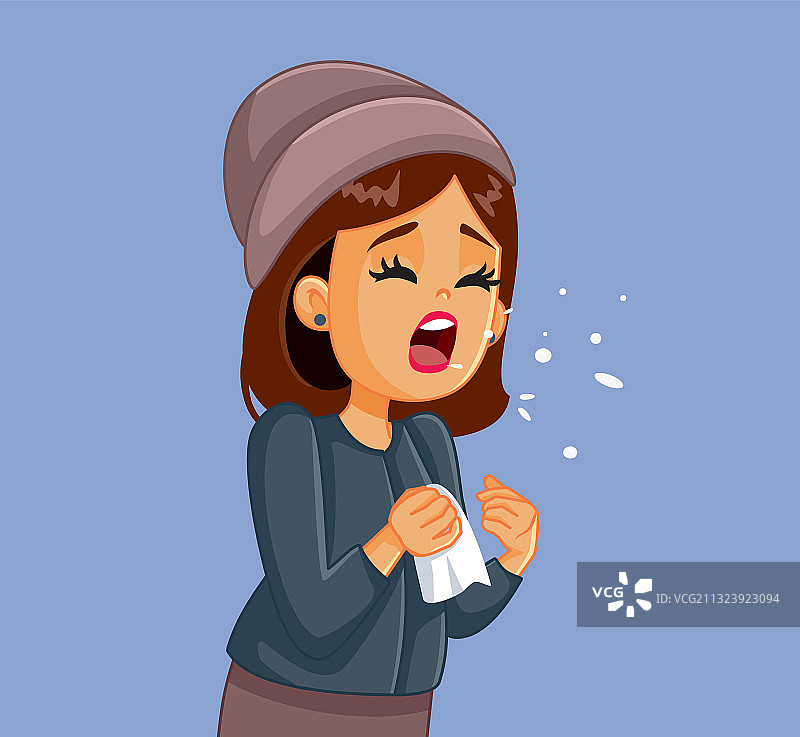 感冒症状：打喷嚏的生病女人图片素材