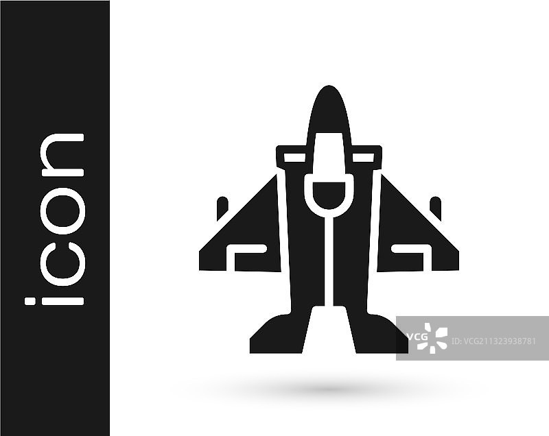 白色背景上的黑色喷气式战斗机图标图片素材