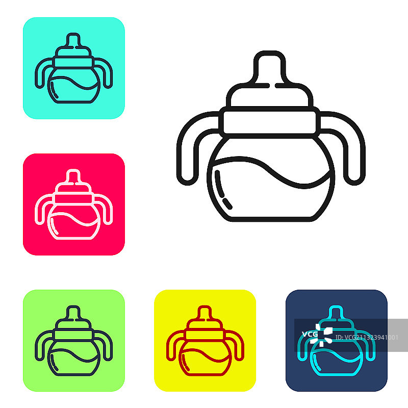 白色背景上隔离的黑线奶瓶图标图片素材
