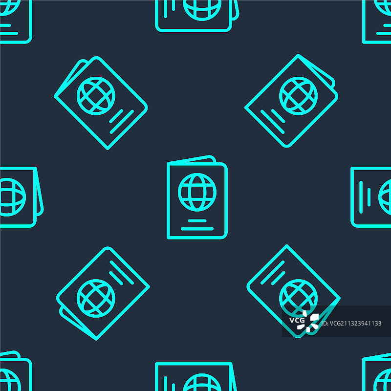 绿色线条带生物识别数据的护照图标图片素材