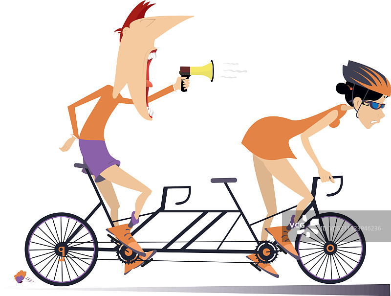 自行车手和教练骑双人自行车图片素材
