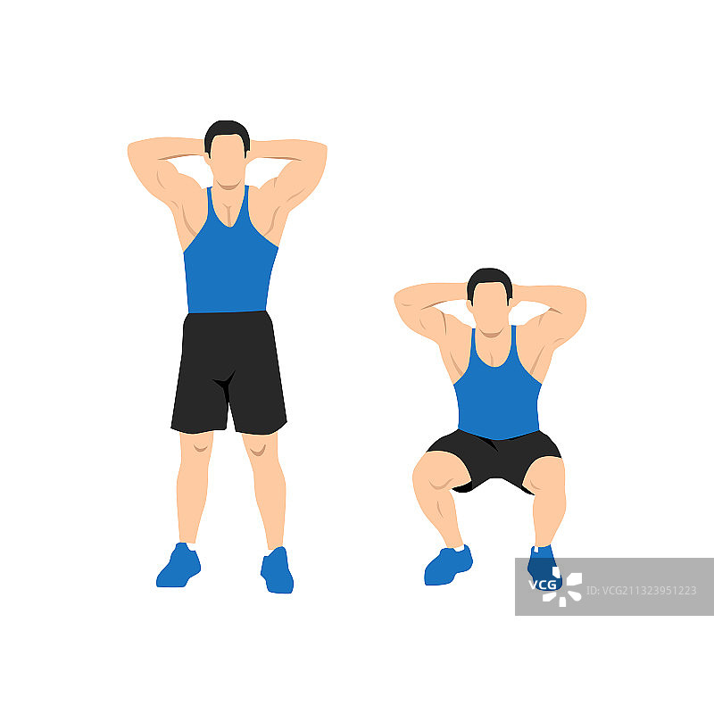 年轻男子做自重深蹲运动图片素材
