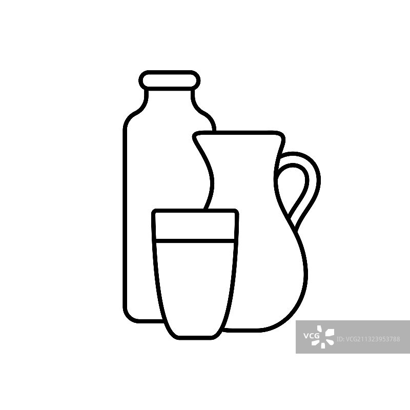 水壶瓶和一杯饮料线性图标图片素材