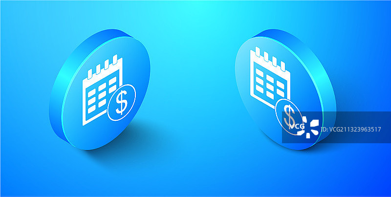 蓝色背景上孤立的2.5D倾斜的财务日历图标图片素材