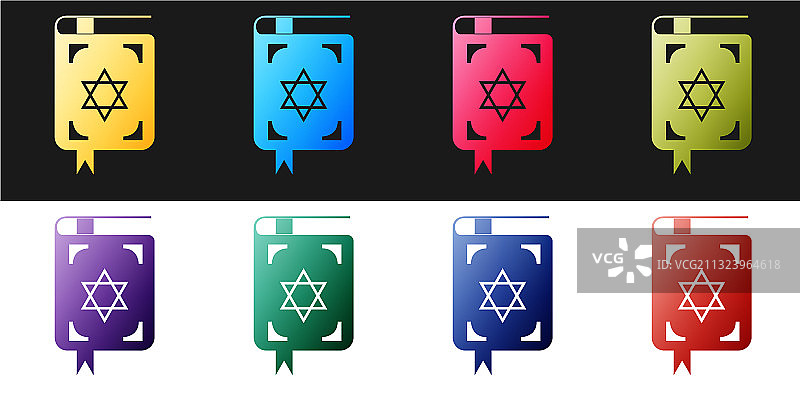 黑色背景上的犹太妥拉经书图标图片素材