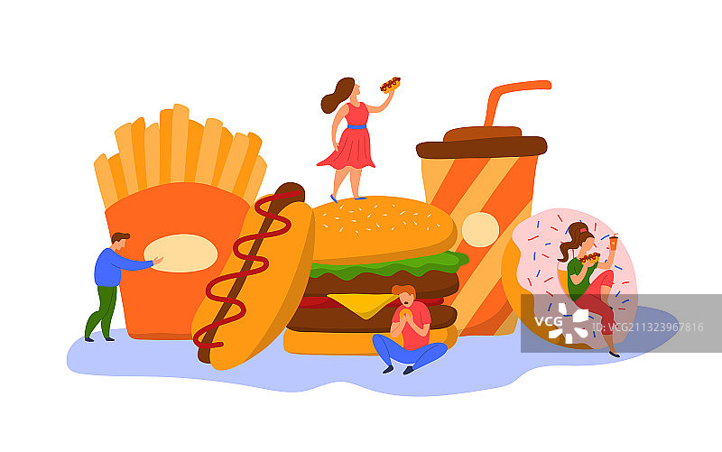 卡通彩色人物和快餐图片素材