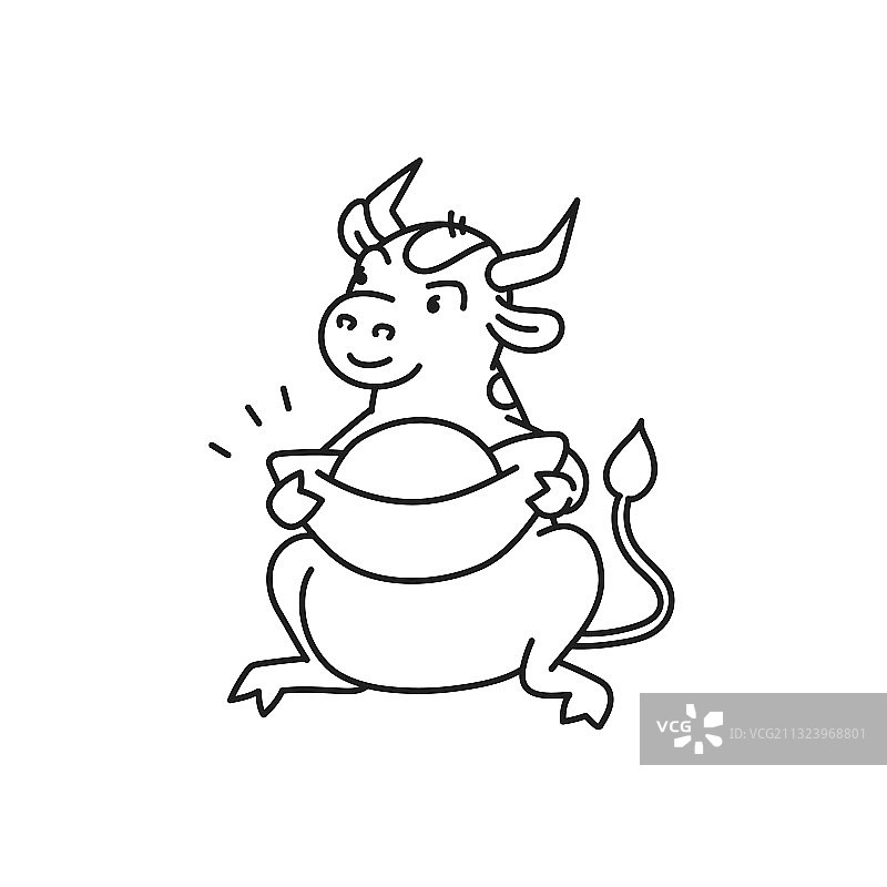 带有中国幸运符的白色金属牛图片素材