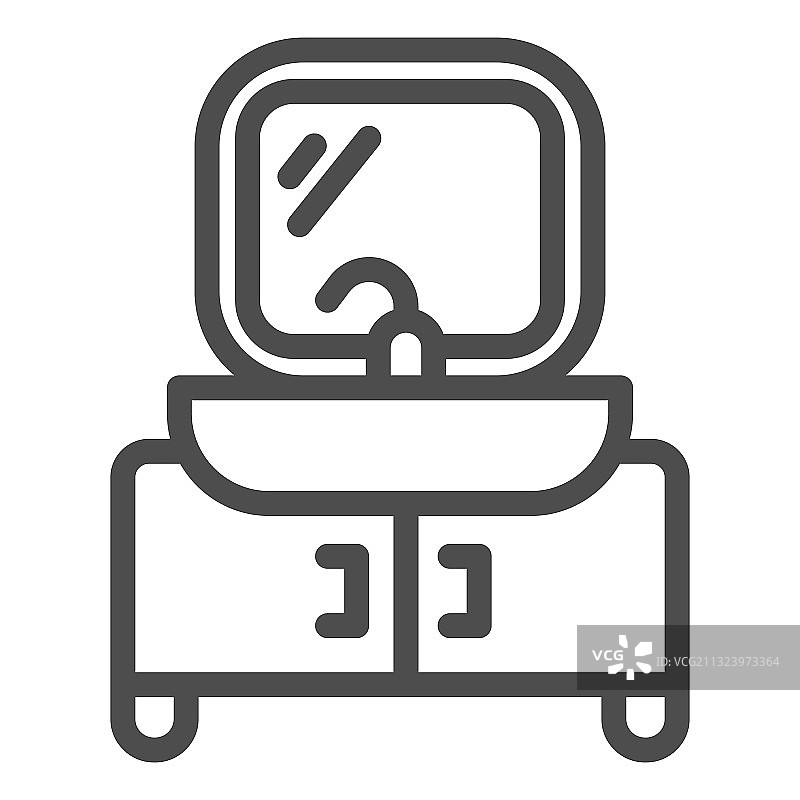 带洗脸盆和橱柜线条图标的镜子图片素材