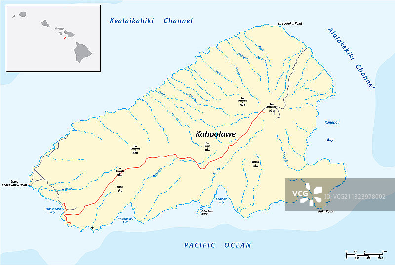 卡胡拉威岛地图，夏威夷图片素材