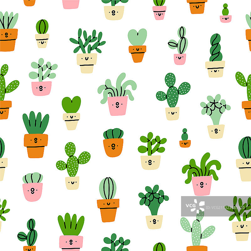 可爱的多刺仙人掌卡通图案图片素材