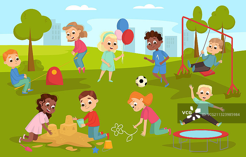 在游乐场玩耍的可爱孩子们图片素材